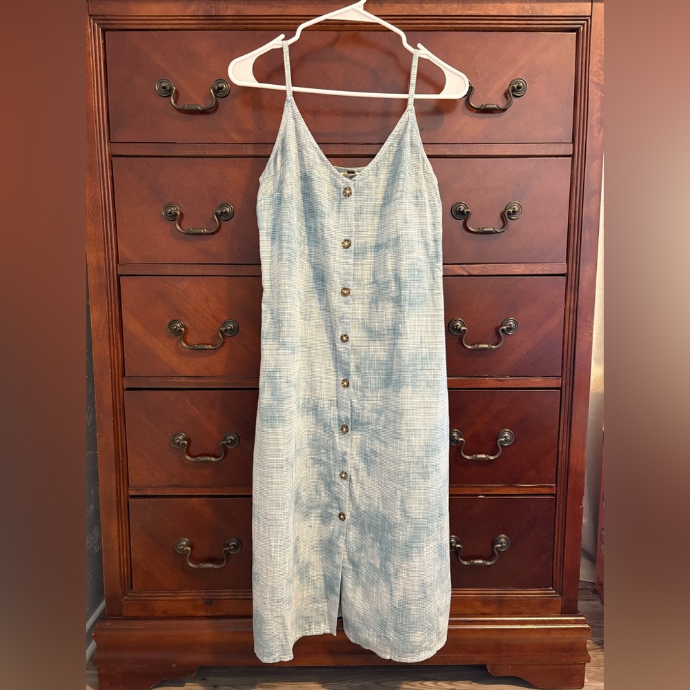 Roxy Blue and White tie dye Buttoned Midi Sundress